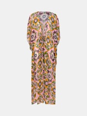 Accessorize Pink Retro Floral Print Chiffon Maxi Kaftan - Image 4 of 4