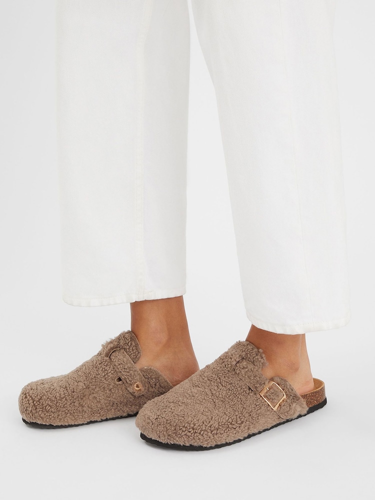 Accessorize Natural Borg Clog Slippers - Image 1 of 3