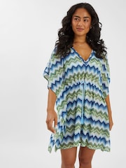 Accessorize Blue Zig Zag Crochet Mini Kaftan - Image 1 of 4
