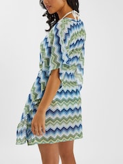 Accessorize Blue Zig Zag Crochet Mini Kaftan - Image 2 of 4