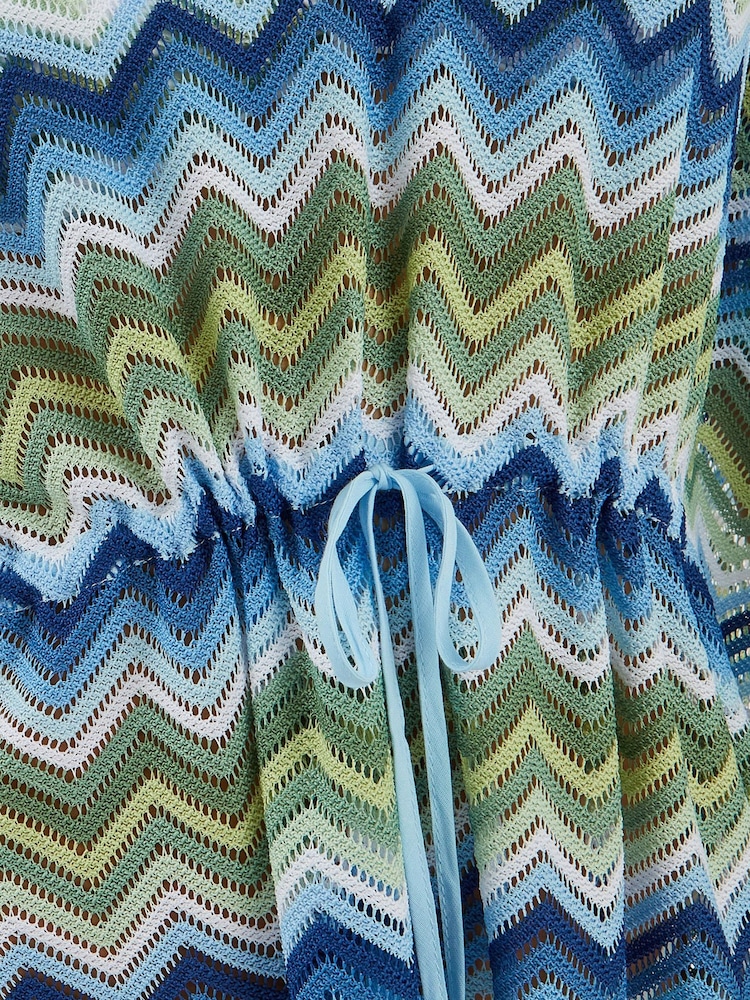 Accessorize Blue Zig Zag Crochet Mini Kaftan - Image 4 of 4 Accessorize Blue Zig Zag Crochet Mini Kaftan - Image 4 of 4