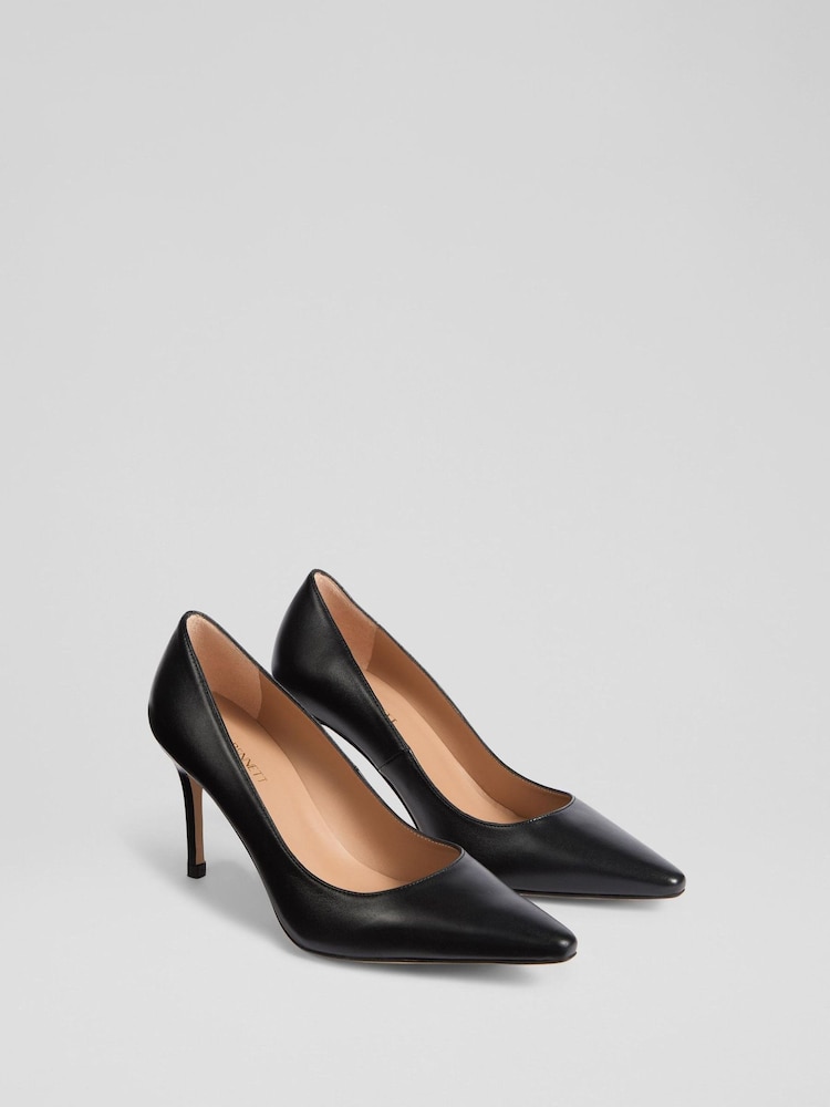 LK Bennett Black Floret New Leather Pointed Courts - Image 2 of 4