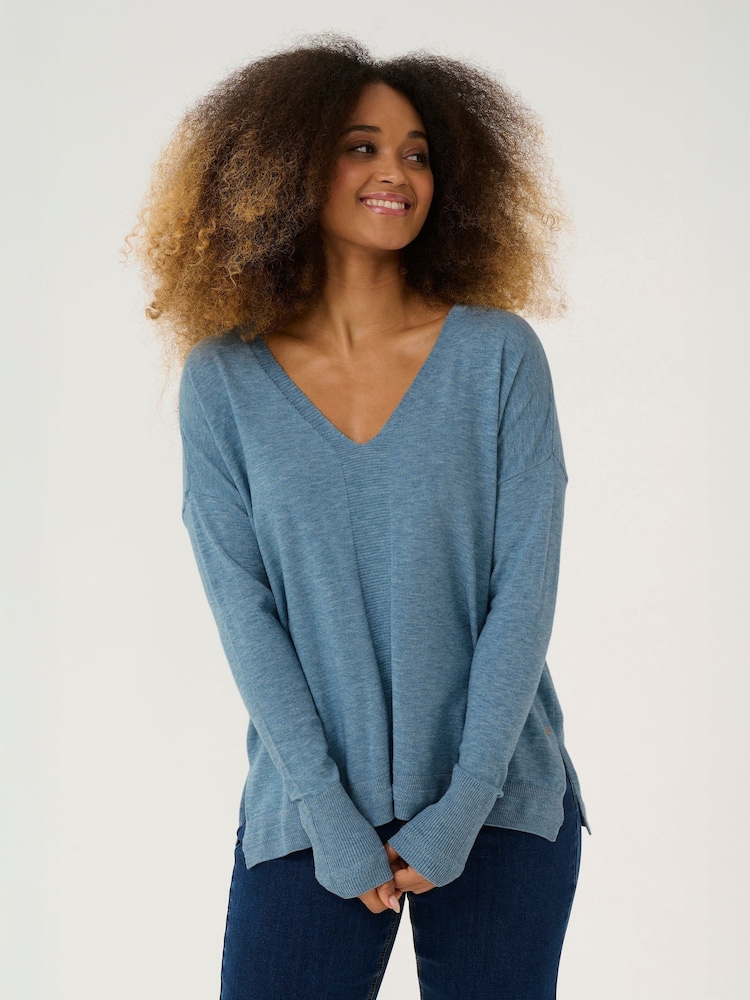 Cream Blue CRDela Long Sleeve V-Neck Jumper - Image 1 of 6 Cream Blue CRDela Long Sleeve V-Neck Jumper - Image 1 of 6