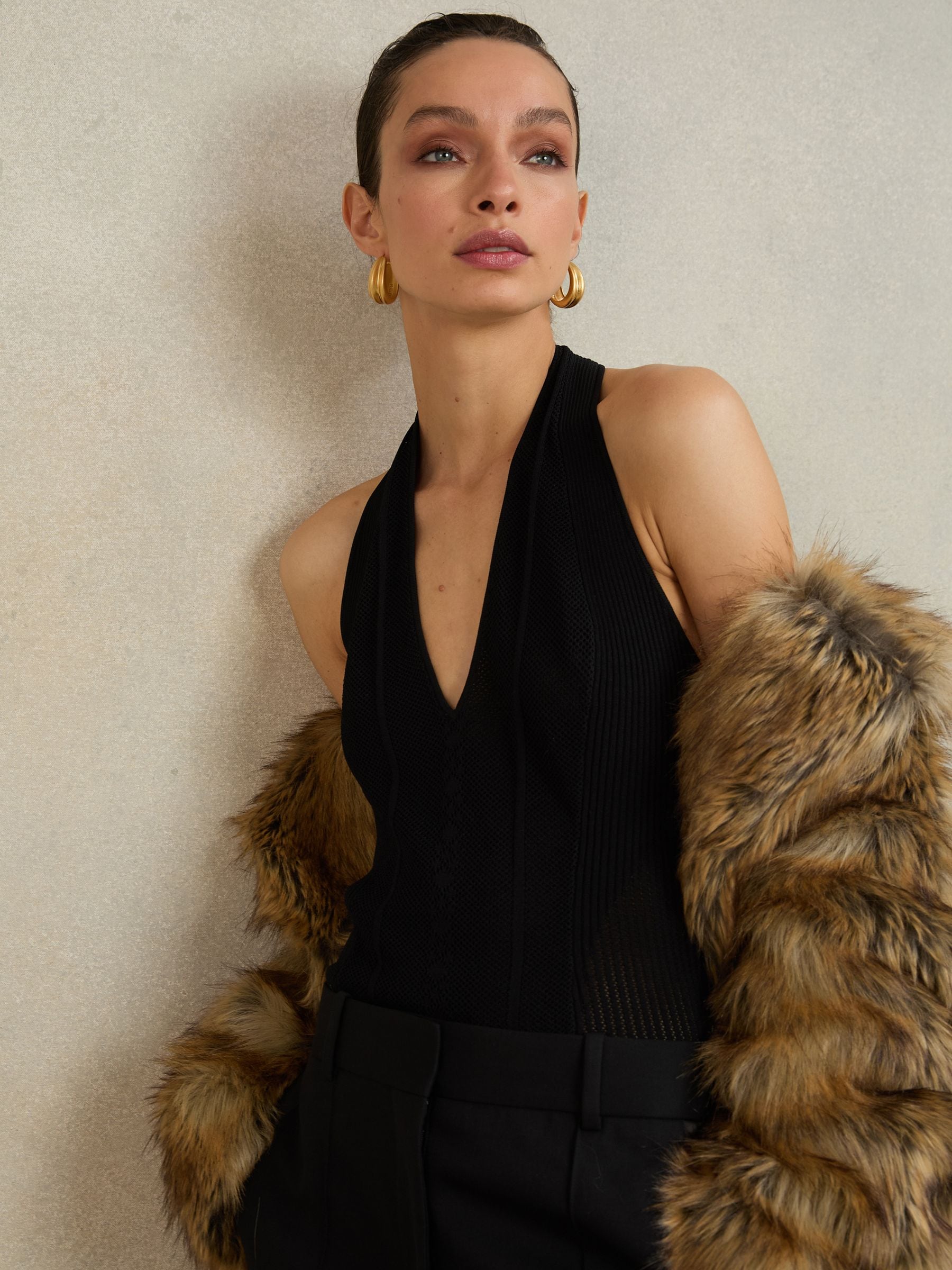 Buy Reiss Black Birdy Atelier Stitch-Detail Halter Bodysuit from