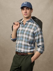 Hackett Classic Fit Green 100% Linen Madras Shirt - Image 1 of 7