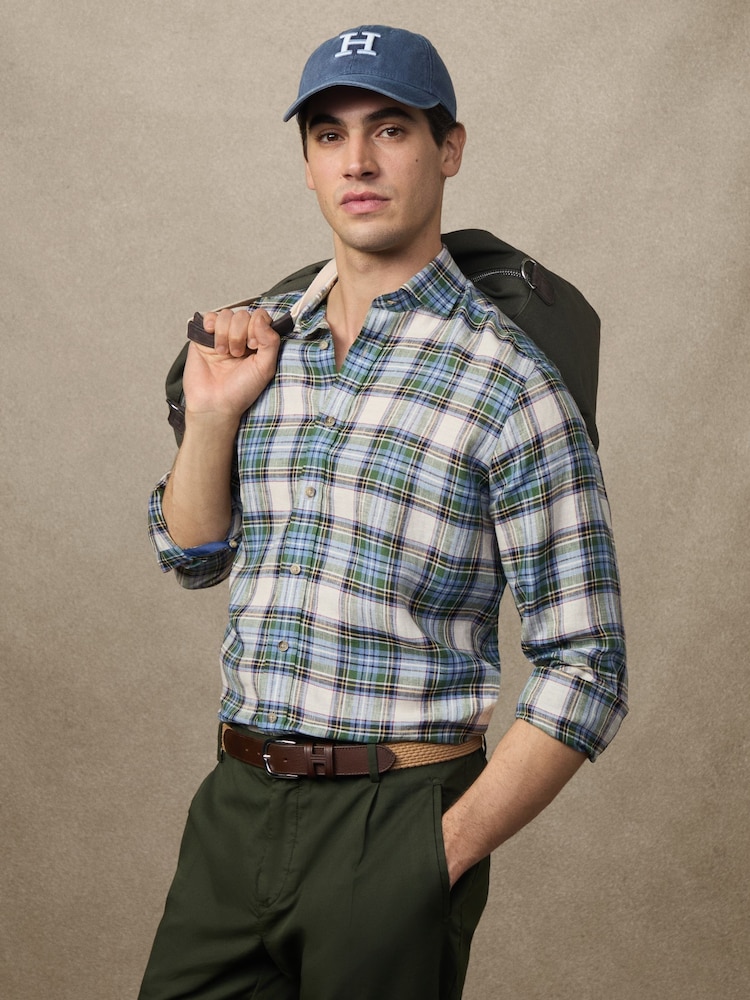 Hackett Classic Fit Green 100% Linen Madras Shirt - Image 1 of 7
