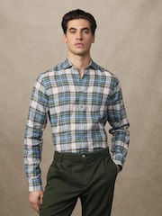 Hackett Classic Fit Green 100% Linen Madras Shirt - Image 3 of 7