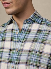 Hackett Classic Fit Green 100% Linen Madras Shirt - Image 6 of 7