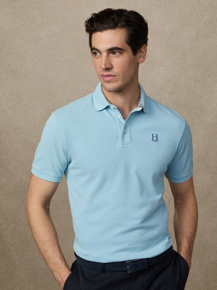 Hackett Classic Fit Blue Short Sleeve Madras Trim Polo Shirt - Image 1 of 6