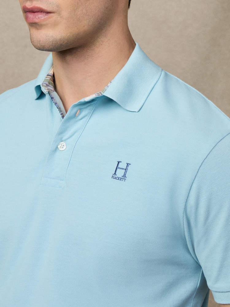 Hackett Classic Fit Blue Short Sleeve Madras Trim Polo Shirt - Image 2 of 6