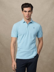 Hackett Classic Fit Blue Short Sleeve Madras Trim Polo Shirt - Image 3 of 6