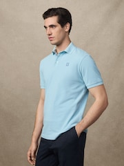 Hackett Classic Fit Blue Short Sleeve Madras Trim Polo Shirt - Image 4 of 6