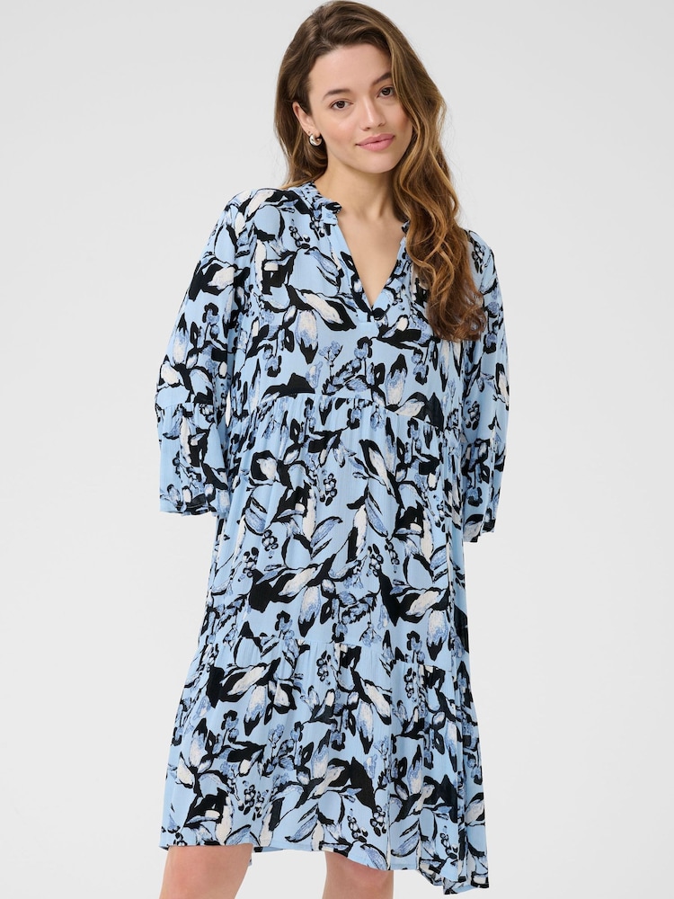 Kaffe Blue KAhera Amber Printed Knee Length Dress - Image 1 of 6 Kaffe Blue KAhera Amber Printed Knee Length Dress - Image 1 of 6