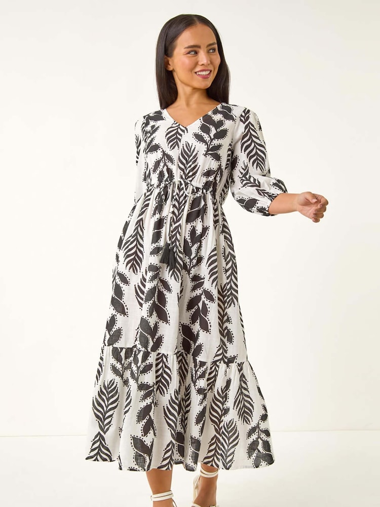 Roman Black Petite Abstract Leaf Midi Dress - Image 1 of 5