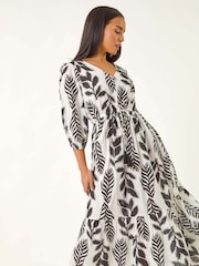 Roman Black Petite Abstract Leaf Midi Dress - Image 2 of 5