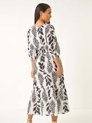 Roman Black Petite Abstract Leaf Midi Dress - Image 3 of 5