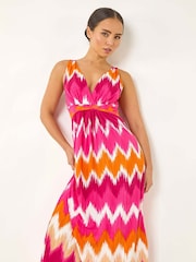 Roman Pink Petite Aztec Print V-Neck Maxi Dress - Image 1 of 5