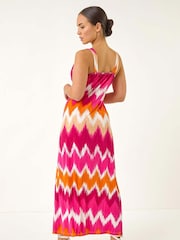 Roman Pink Petite Aztec Print V-Neck Maxi Dress - Image 3 of 5