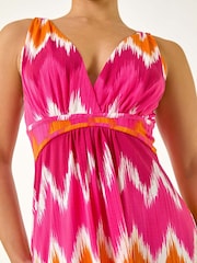 Roman Pink Petite Aztec Print V-Neck Maxi Dress - Image 5 of 5