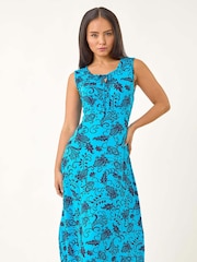 Roman Blue Petite Paisley Print Tie Front Midi Dress - Image 1 of 5