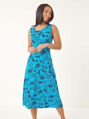 Roman Blue Petite Paisley Print Tie Front Midi Dress - Image 2 of 5