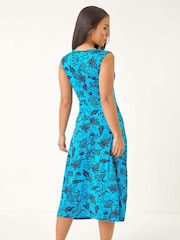 Roman Blue Petite Paisley Print Tie Front Midi Dress - Image 3 of 5