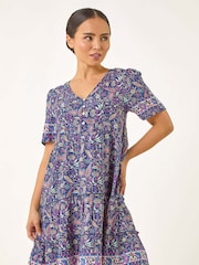 Roman Blue Petite Floral Print Paisley Tiered Dress - Image 1 of 5