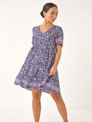 Roman Blue Petite Floral Print Paisley Tiered Dress - Image 2 of 5