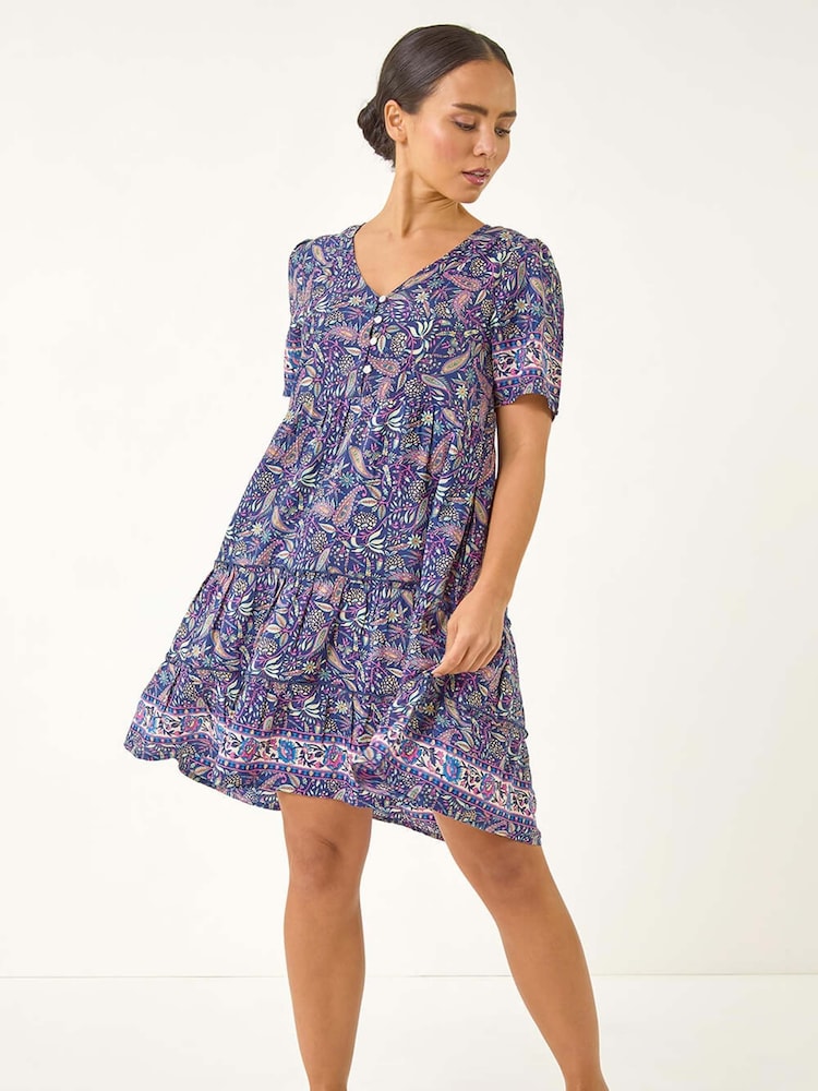 Roman Blue Petite Floral Print Paisley Tiered Dress - Image 2 of 5