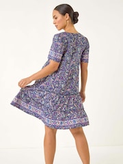 Roman Blue Petite Floral Print Paisley Tiered Dress - Image 3 of 5