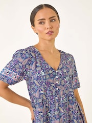 Roman Blue Petite Floral Print Paisley Tiered Dress - Image 4 of 5