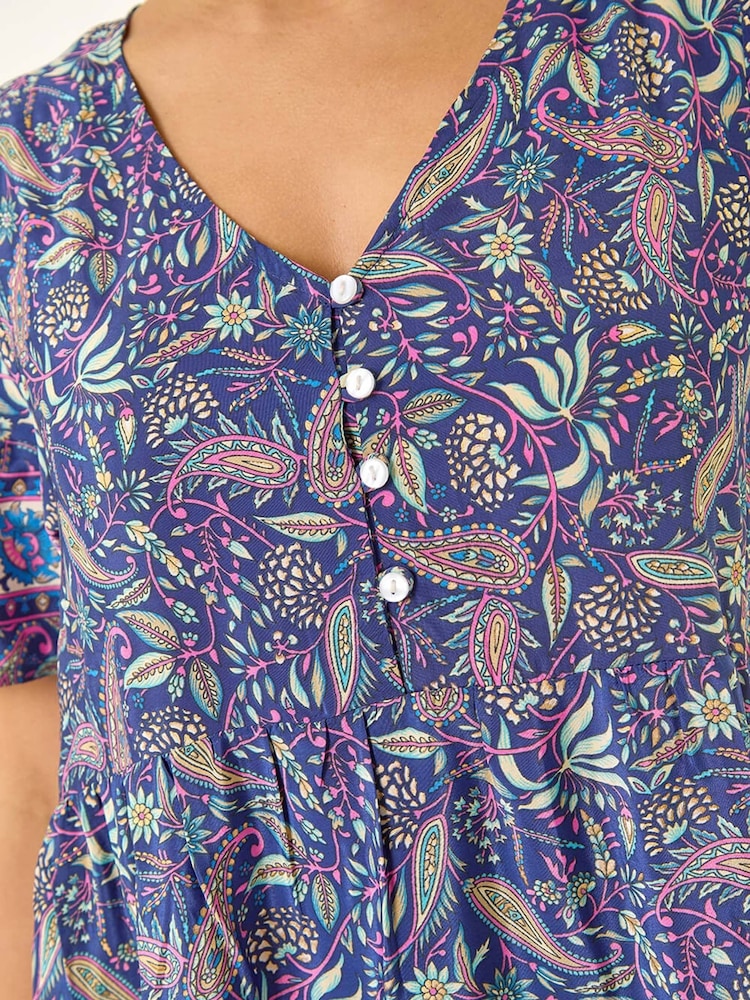 Roman Blue Petite Floral Print Paisley Tiered Dress - Image 5 of 5