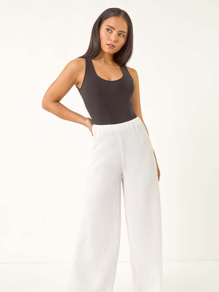 Roman White Petite Textured Stretch Trousers - Image 2 of 5