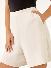 Roman Natural Petite Linen Mix Elastic Waist Shorts - Image 1 of 5
