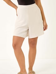 Roman Natural Petite Linen Mix Elastic Waist Shorts - Image 4 of 5