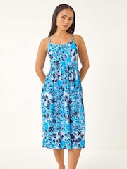 Roman Blue Petite Floral Print Strap Midi Dress - Image 2 of 5