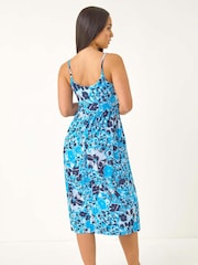 Roman Blue Petite Floral Print Strap Midi Dress - Image 3 of 5