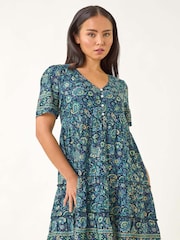 Roman Blue Petite Paisley Print Tiered Dress - Image 1 of 5