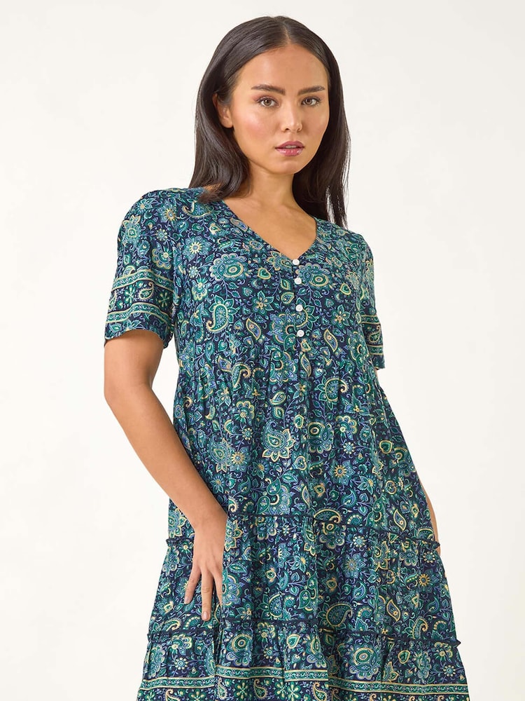 Roman Blue Petite Paisley Print Tiered Dress - Image 1 of 5