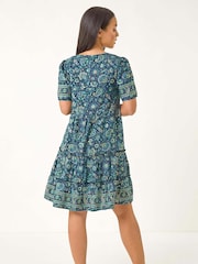Roman Blue Petite Paisley Print Tiered Dress - Image 2 of 5