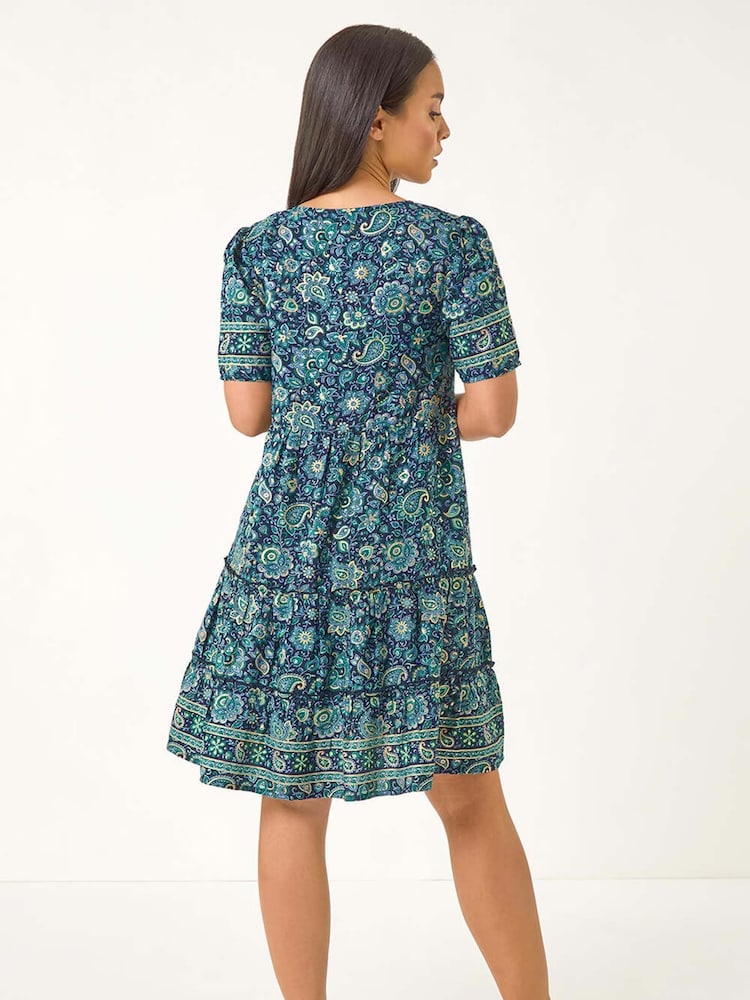 Roman Blue Petite Paisley Print Tiered Dress - Image 2 of 5
