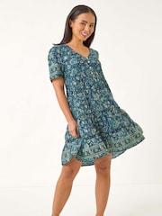 Roman Blue Petite Paisley Print Tiered Dress - Image 3 of 5