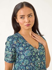 Roman Blue Petite Paisley Print Tiered Dress - Image 4 of 5