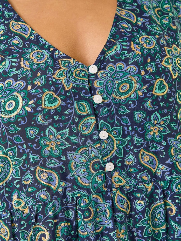 Roman Blue Petite Paisley Print Tiered Dress - Image 5 of 5