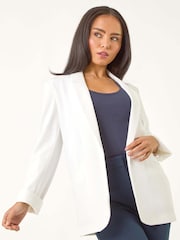 Roman White Petite Revere Collar Stretch Blazer - Image 3 of 5