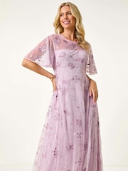 Roman Purple Petite Embroidered Midi Dress - Image 1 of 5