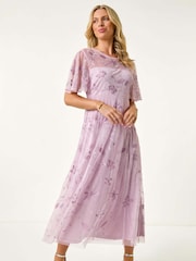Roman Purple Petite Embroidered Midi Dress - Image 2 of 5