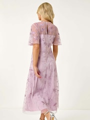 Roman Purple Petite Embroidered Midi Dress - Image 3 of 5