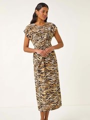 Roman Brown Animal Print Twist Midi Dress - Image 2 of 5