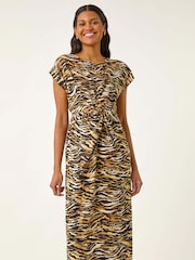 Roman Brown Animal Print Twist Midi Dress - Image 4 of 5